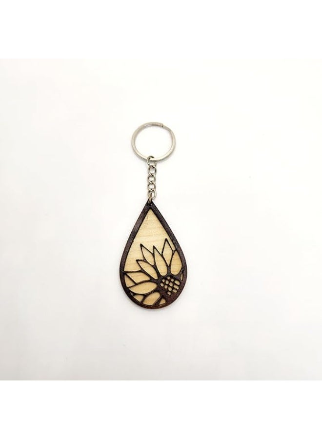Kipfy Wooden Floral Keychain – Handmade Teardrop Flower Design Key Ring, Lightweight Wooden Key Holder - Image 3